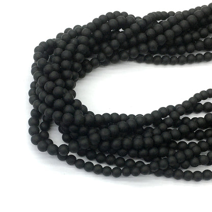 CAG390 Black Onyx Beads Matte Round 4mm 15.5" Strand