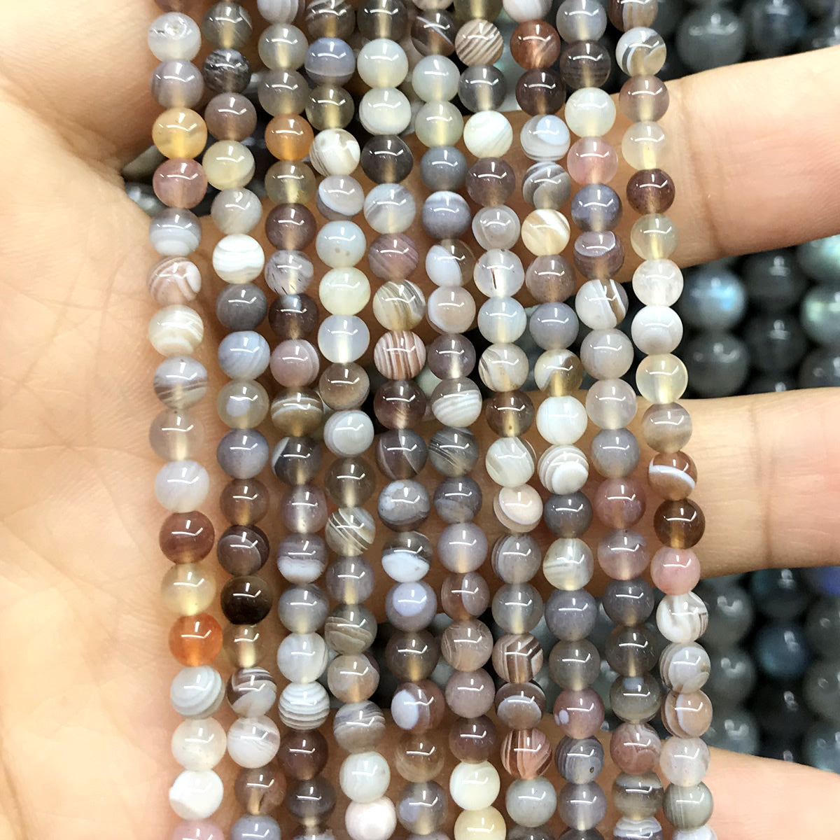 CAG398 Botswana Agate Beads Smooth Round 4mm 15.5" Strand