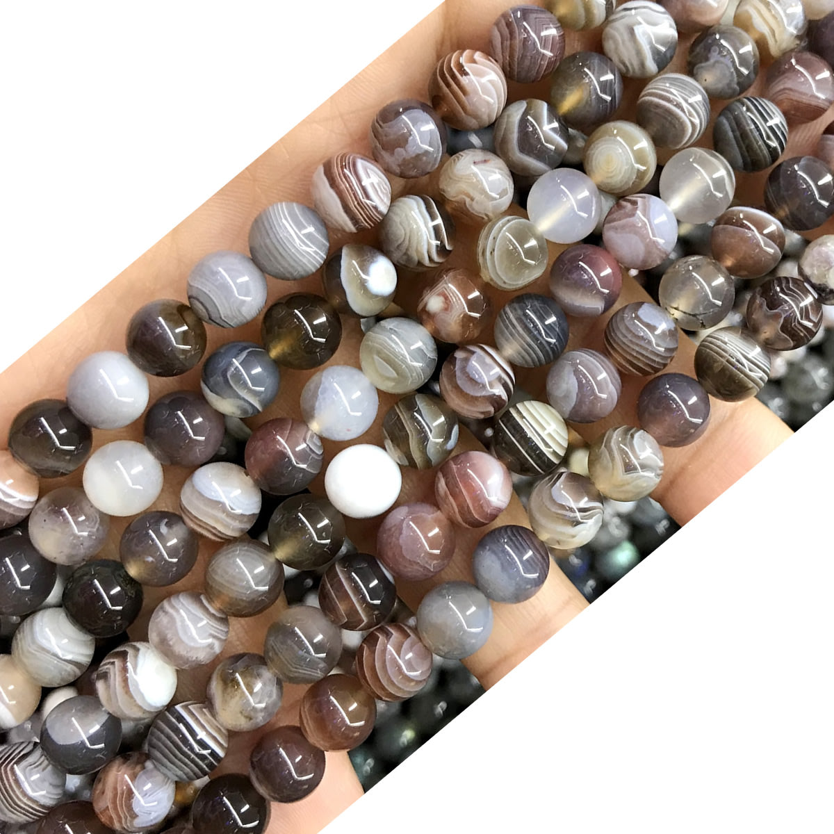 CAG400 Botswana Agate Beads Smooth Round 8mm 15.5" Strand