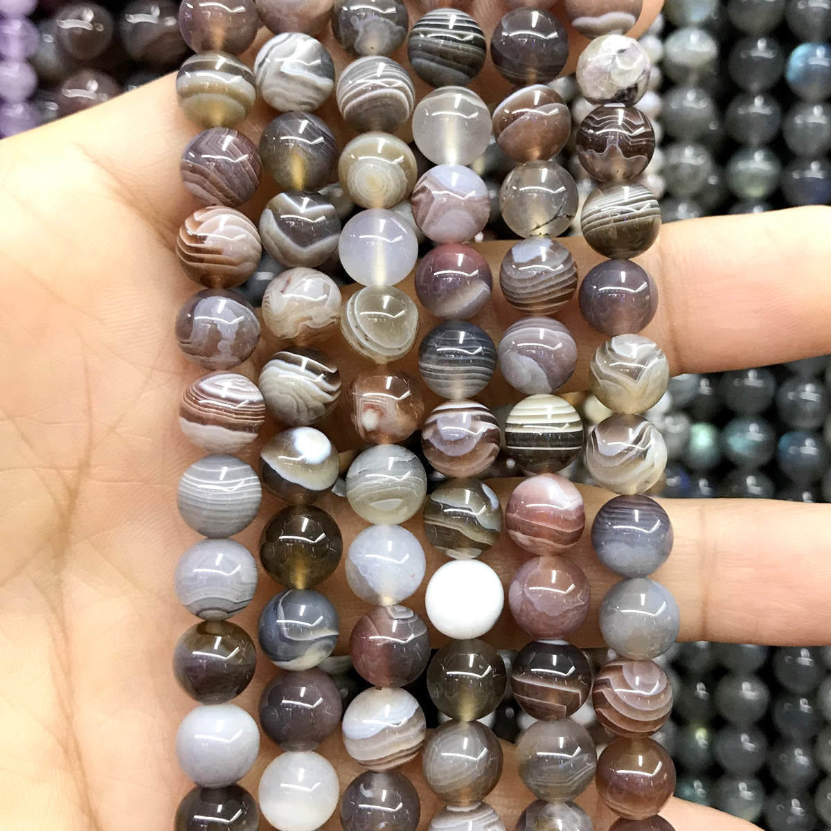 CAG400 Botswana Agate Beads Smooth Round 8mm 15.5" Strand