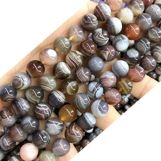 CAG401 Botswana Agate Beads Smooth Round 10mm 15.5" Strand