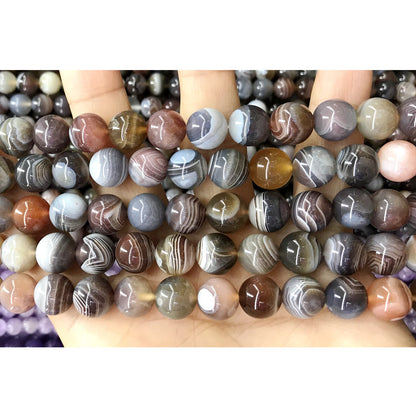 CAG401 Botswana Agate Beads Smooth Round 10mm 15.5" Strand