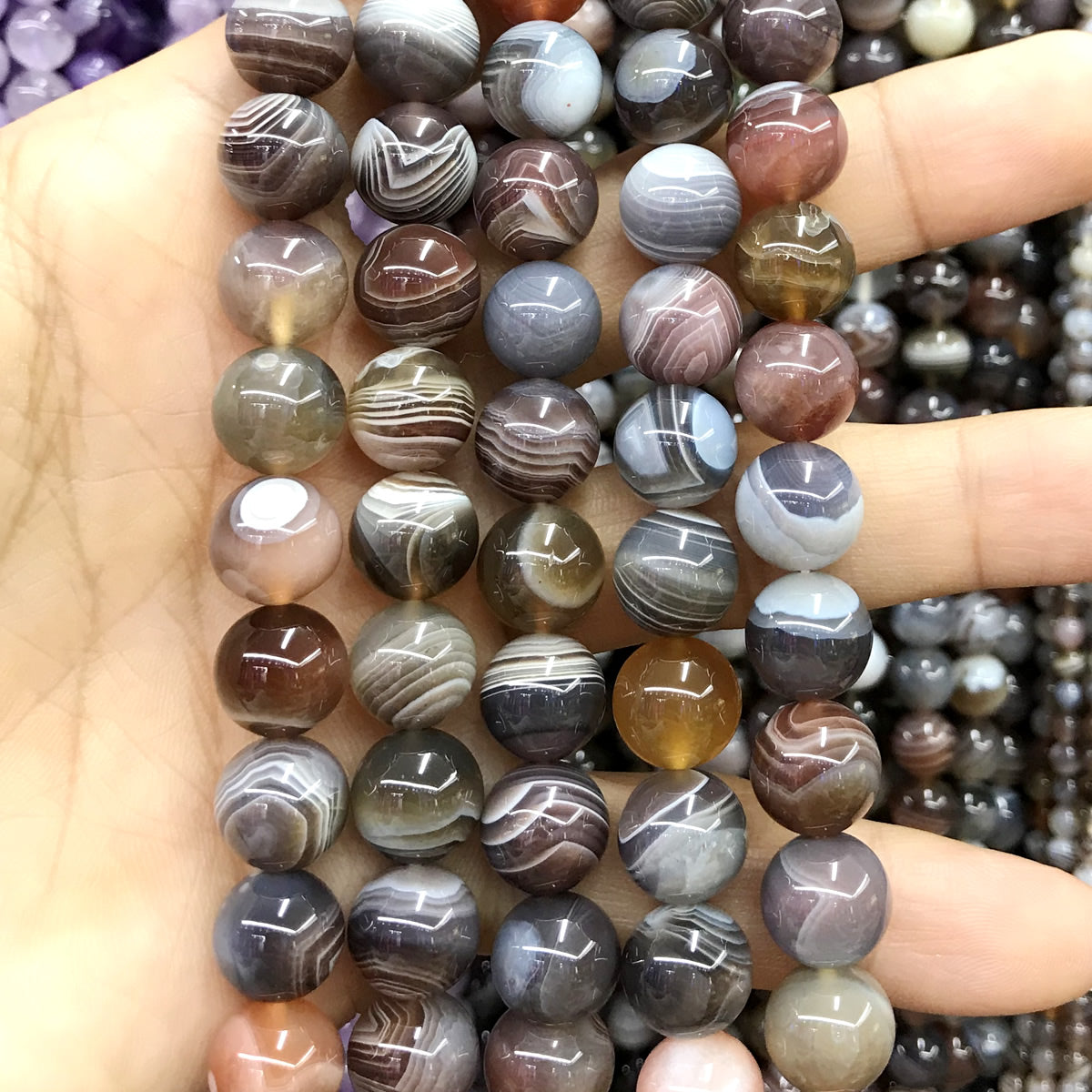 CAG401 Botswana Agate Beads Smooth Round 10mm 15.5" Strand