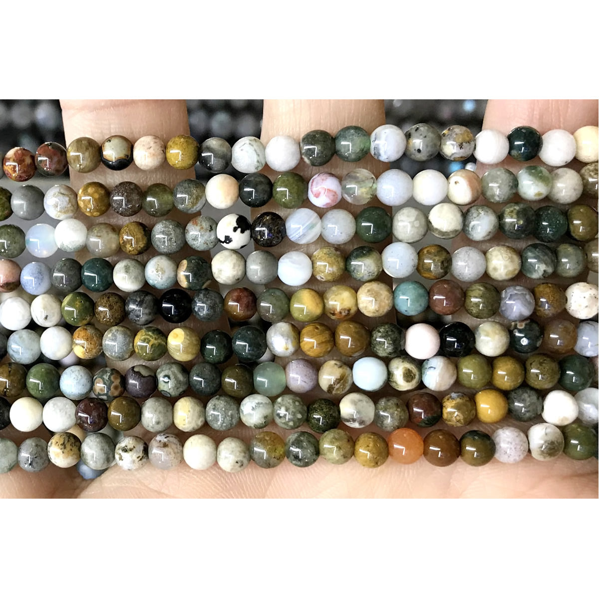 CAG406 Ocean Agate Beads Smooth Round 4mm 15.5" Strand