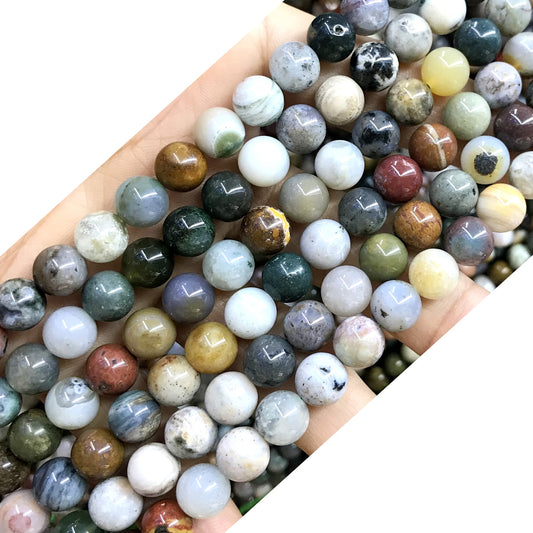 CAG408 Ocean Agate Beads Smooth Round 8mm 15.5" Strand