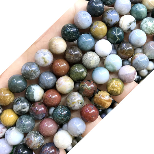 CAG409 Ocean Agate Beads Smooth Round 10mm 15.5" Strand