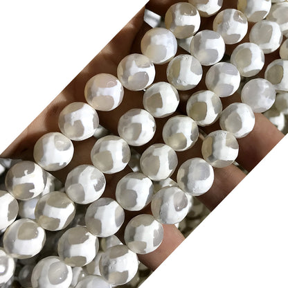 CAG454 White Tibetan Agate Beads Faceted Round 8mm 15" Strand