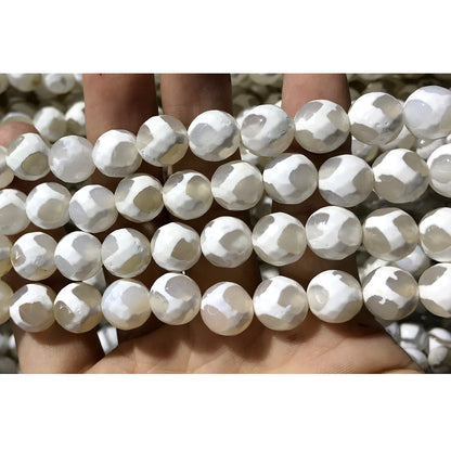 CAG454 White Tibetan Agate Beads Faceted Round 8mm 15" Strand