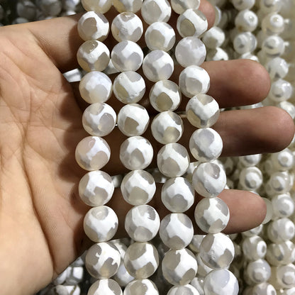 CAG454 White Tibetan Agate Beads Faceted Round 8mm 15" Strand