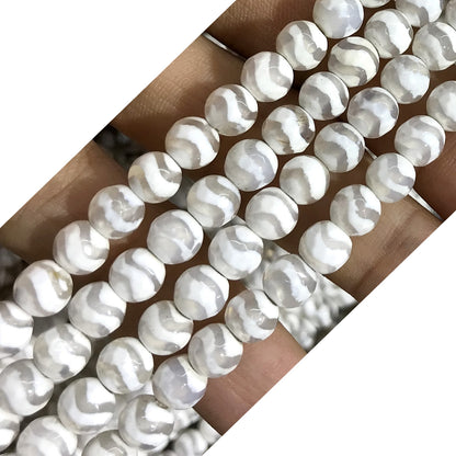 CAG459 White Tibetan Agate Beads Faceted Round 6mm 15" Strand