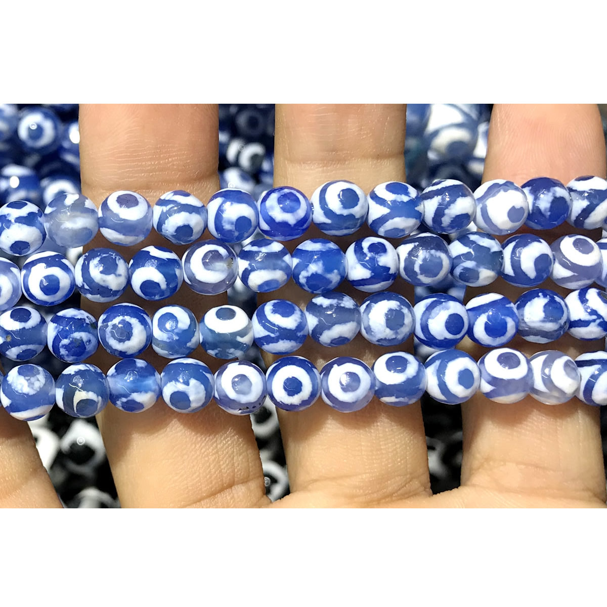 CAG464 Blue Tibetan Agate Beads Faceted Round 6mm 15" Strand