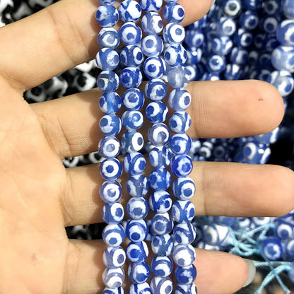 CAG464 Blue Tibetan Agate Beads Faceted Round 6mm 15" Strand