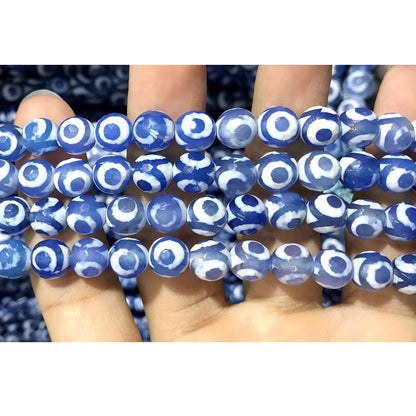 CAG465 Blue Tibetan Agate Beads Faceted Round 8mm 15" Strand