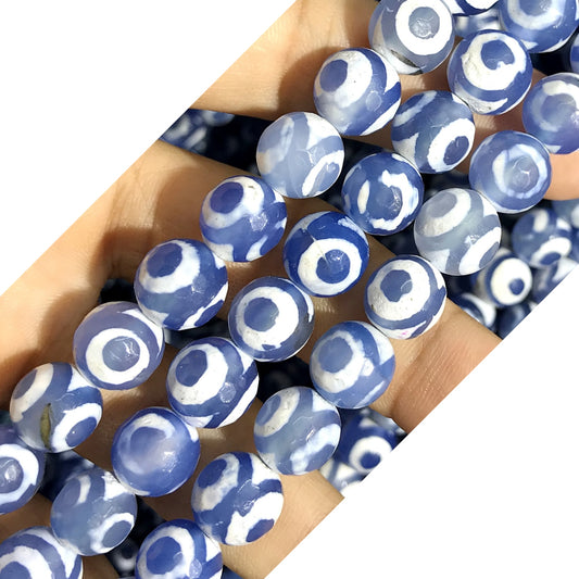 CAG466 Blue Tibetan Agate Beads Faceted Round 10mm 15" Strand