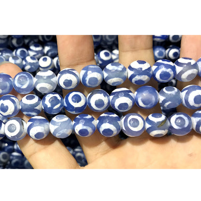 CAG466 Blue Tibetan Agate Beads Faceted Round 10mm 15" Strand