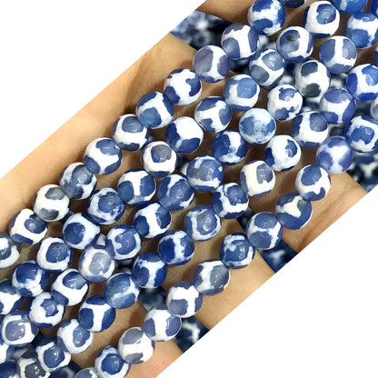 CAG470 Blue Tibetan Agate Beads Faceted Round 6mm 15" Strand