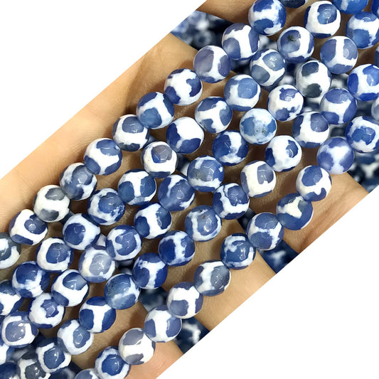 CAG470 Blue Tibetan Agate Beads Faceted Round 6mm 15" Strand