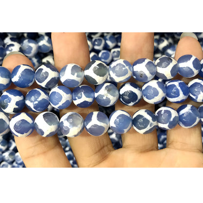 CAG472 Blue Tibetan Agate Beads Faceted Round 10mm 15" Strand