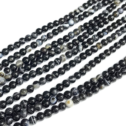 CAG475 Black Banded Agate Beads Smooth Round 4mm 15" Strand