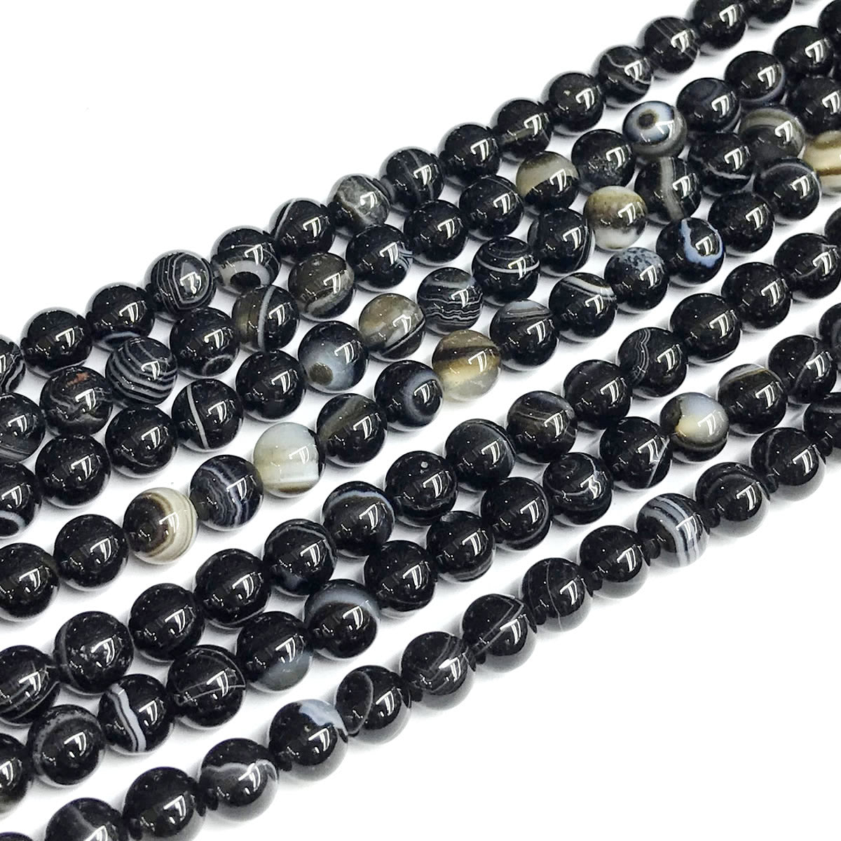 CAG476 Black Banded Agate Beads Smooth Round 6mm 15" Strand