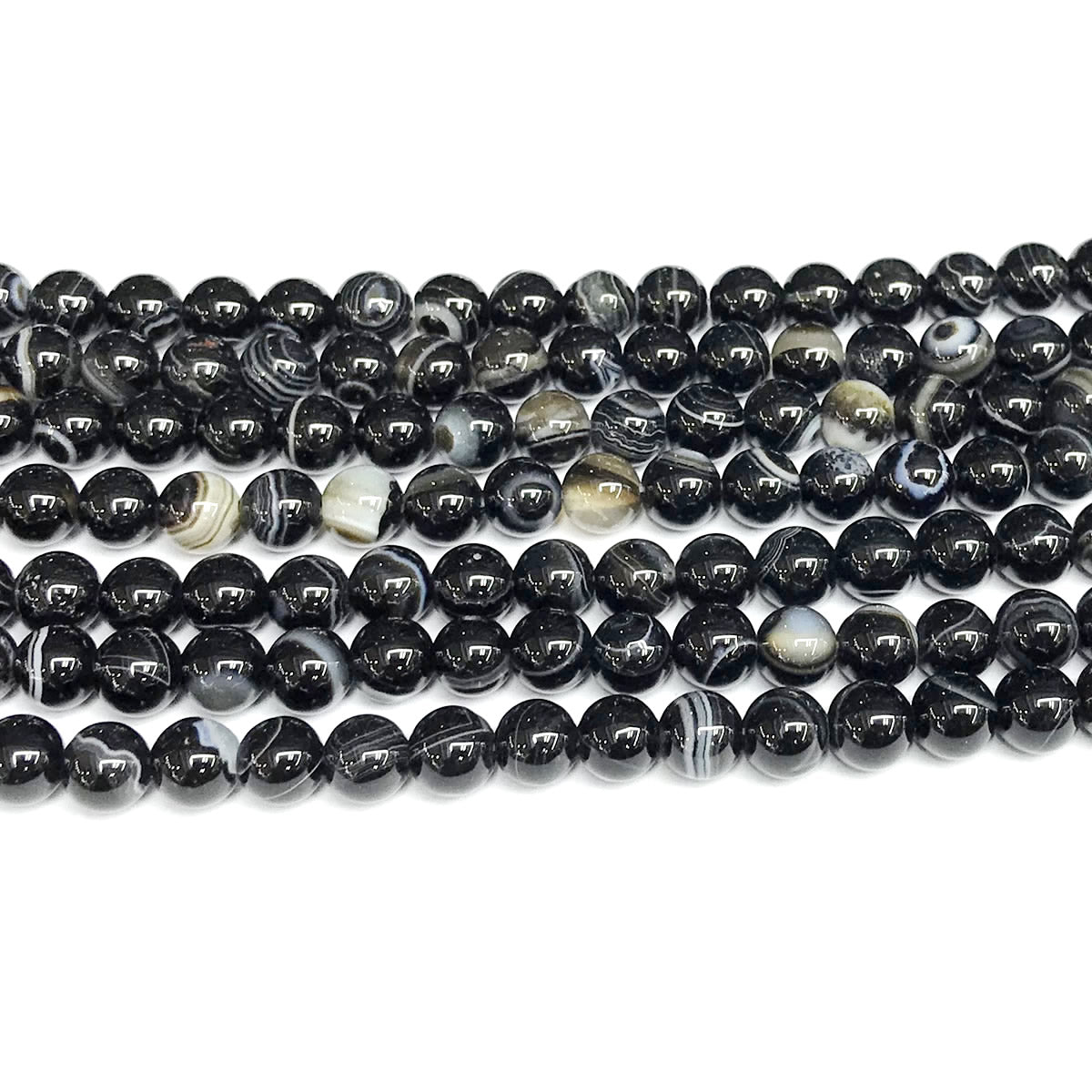 CAG476 Black Banded Agate Beads Smooth Round 6mm 15" Strand