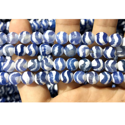 CAG477 Blue Tibetan Agate Beads Faceted Round 8mm 15" Strand