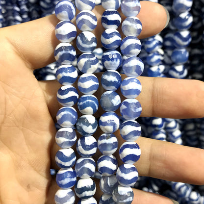 CAG477 Blue Tibetan Agate Beads Faceted Round 8mm 15" Strand