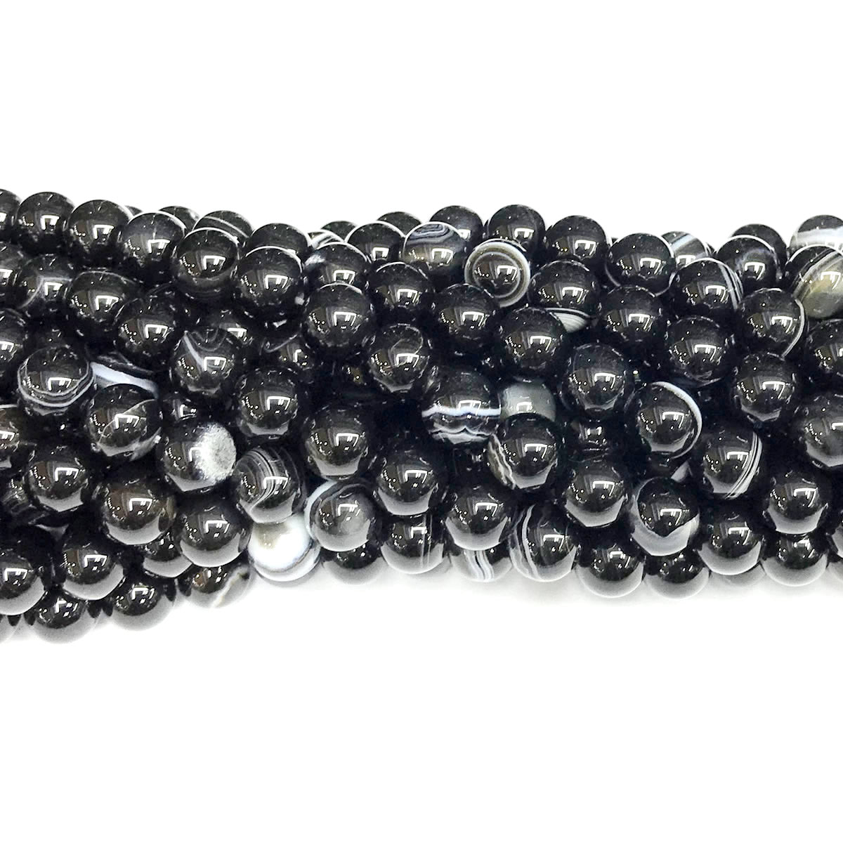 CAG477 Black Banded Agate Beads Smooth Round 8mm 15" Strand