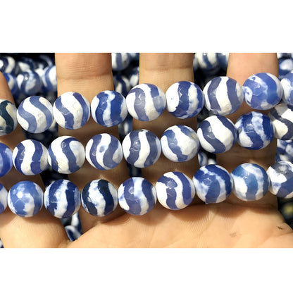 CAG478 Blue Tibetan Agate Beads Faceted Round 10mm 15" Strand