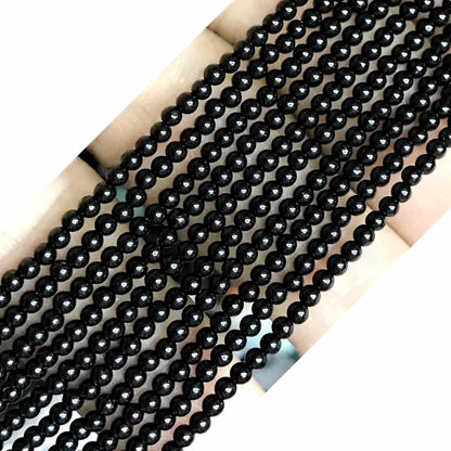 CAG490 Black Agate Beads Smooth Round 2mm 15" Strand