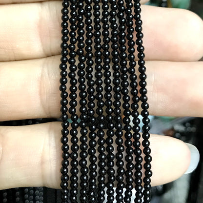 CAG490 Black Agate Beads Smooth Round 2mm 15" Strand