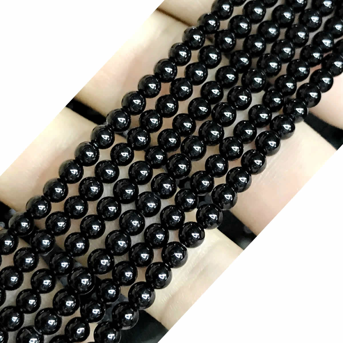 CAG491 Black Agate Beads Smooth Round 3mm 15" Strand