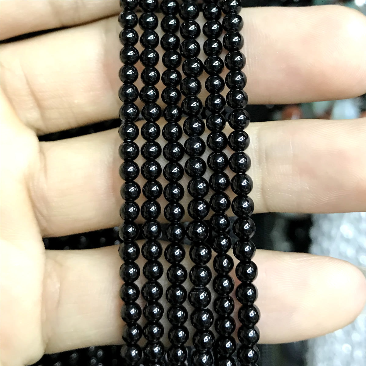 CAG491 Black Agate Beads Smooth Round 3mm 15" Strand