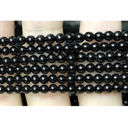 CAG492 Black Agate Beads Smooth Round 4mm 15" Strand