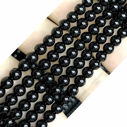 CAG493 Black Agate Beads Smooth Round 6mm 15" Strand