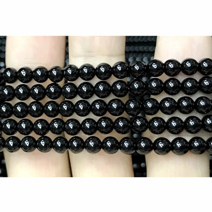 CAG493 Black Agate Beads Smooth Round 6mm 15" Strand