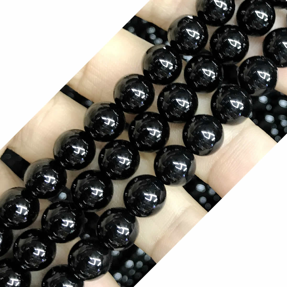 CAG495 Black Agate Beads Smooth Round 10mm 15" Strand