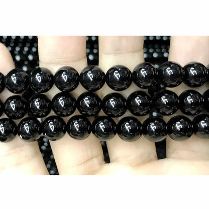 CAG495 Black Agate Beads Smooth Round 10mm 15" Strand