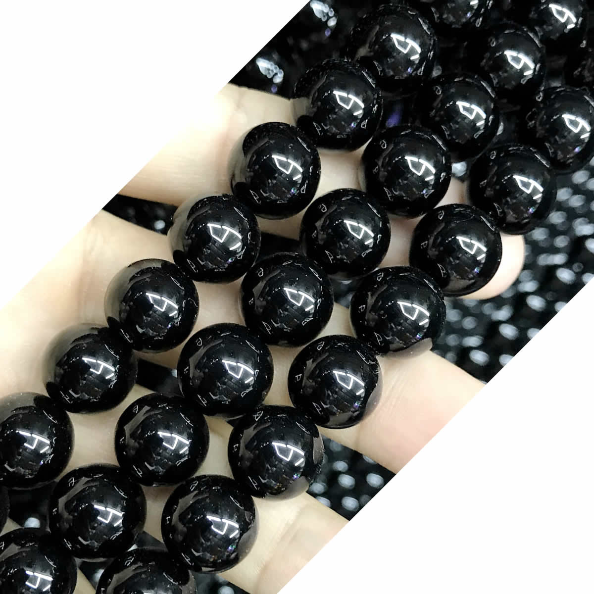 CAG496 Black Agate Beads Smooth Round 12mm 15" Strand