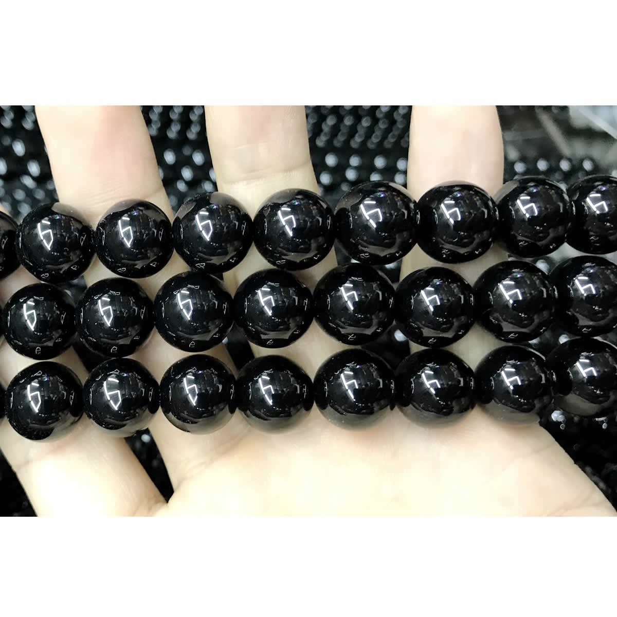 CAG496 Black Agate Beads Smooth Round 12mm 15" Strand