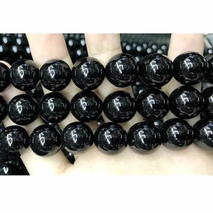 CAG498 Black Agate Beads Smooth Round 16mm 15" Strand