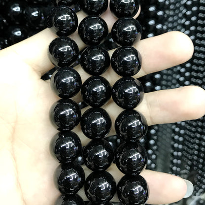 CAG498 Black Agate Beads Smooth Round 16mm 15" Strand