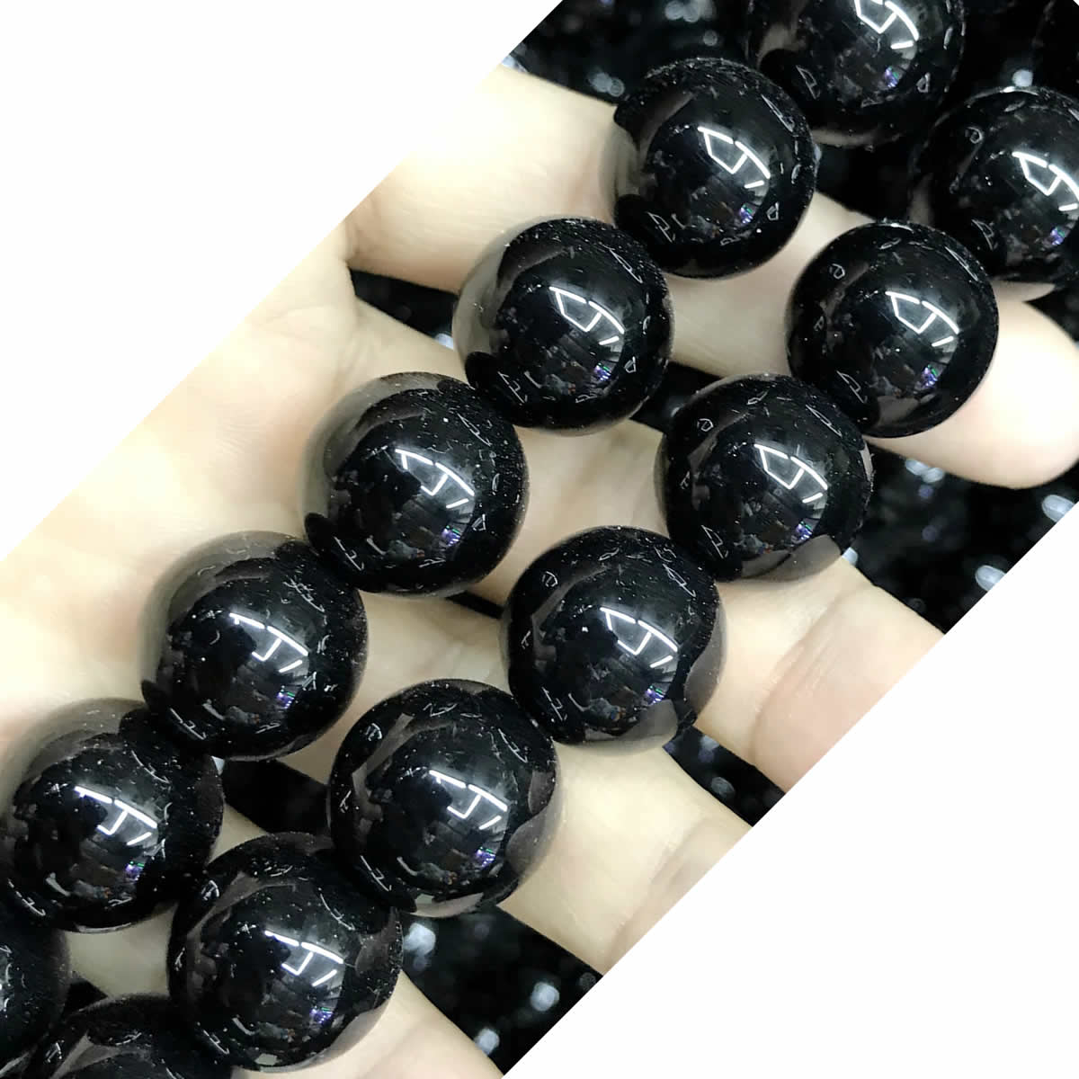 CAG499 Black Agate Beads Smooth Round 18mm 15" Strand