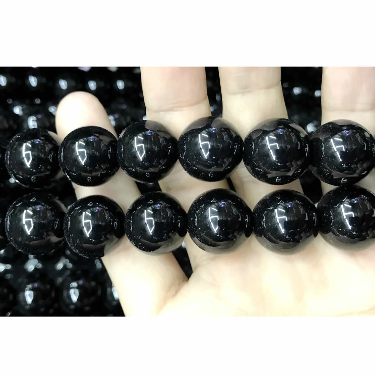 CAG499 Black Agate Beads Smooth Round 18mm 15" Strand