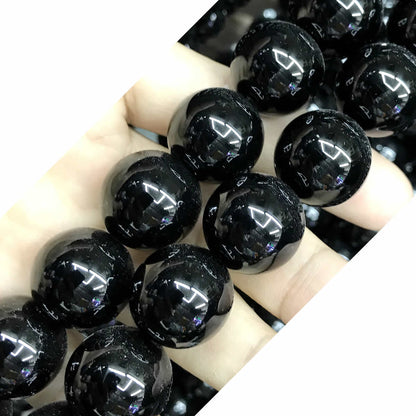 CAG500 Black Agate Beads Smooth Round 20mm 15" Strand