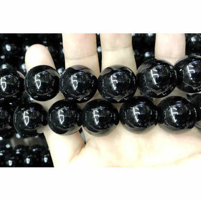 CAG500 Black Agate Beads Smooth Round 20mm 15" Strand