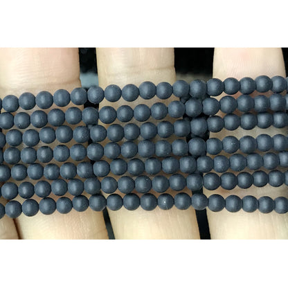 CAG502 Black Agate Beads Matte Round 3mm 15" Strand