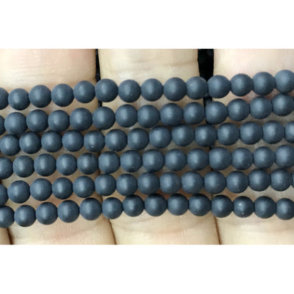 CAG503 Black Agate Beads Matte Round 4mm 15" Strand