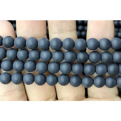 CAG504 Black Agate Beads Matte Round 6mm 15" Strand