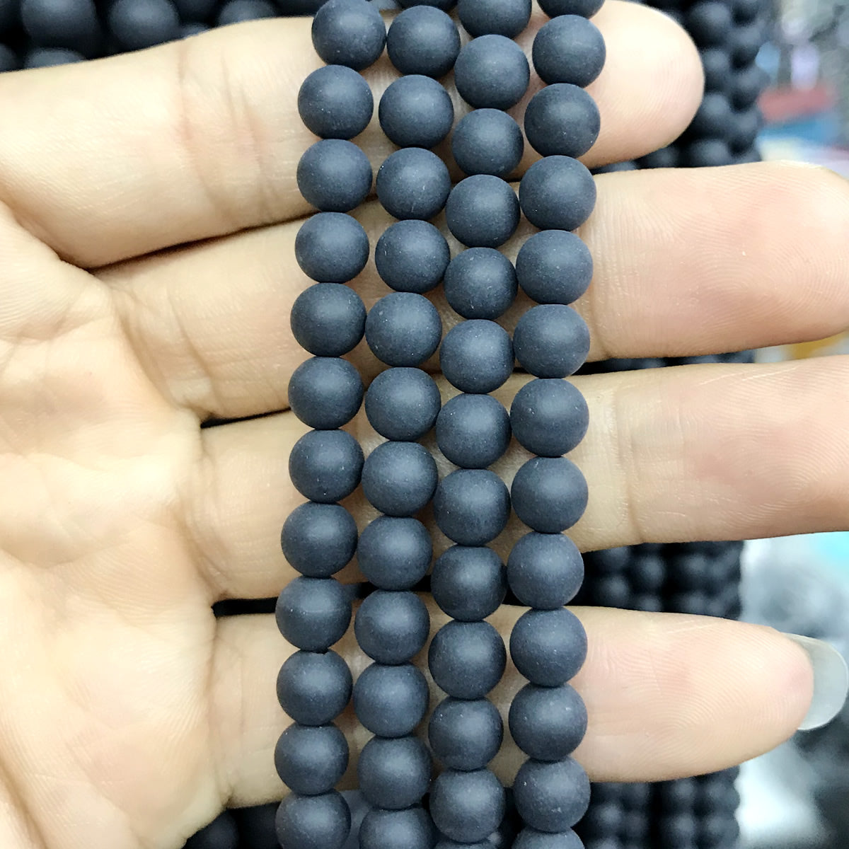 CAG504 Black Agate Beads Matte Round 6mm 15" Strand